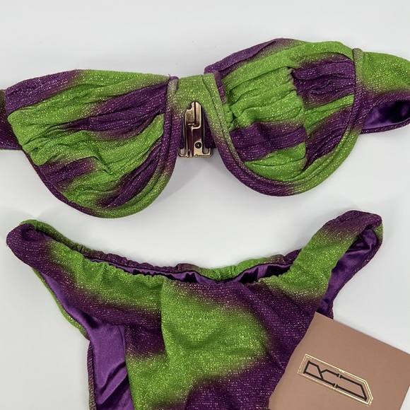 Raisa Vanessa Geometric Strapless Bikini Set in Purple & Green 36 - Picture 7 of 13